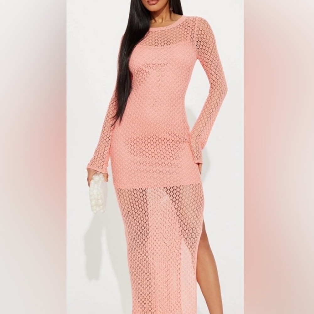 Eileen Crochet Maxi Dress - Peach, Size: Large